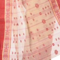 dB DESH BIDESH Women`s Traditional Bengal Phulkoli Woven Design Pure Handloom Cotton Saree Without Blouse Piece White Red