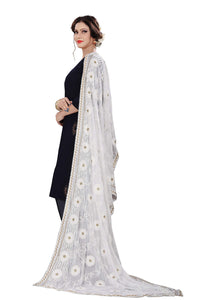 AKSHAR LLC Miss India Women's  Chiffon Dupatta With Karachi Embroidery Work