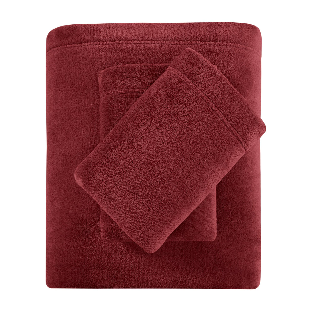 Sleep Philosophy True North Fleece Sheet Set Full, Solid Color, Warm & Plush Sheets Soft Fleece Bedding Full Size Sheets, Fitted Pocket Fits Up to 16" Mattress, Soloft, Full Burgundy 4 Piece