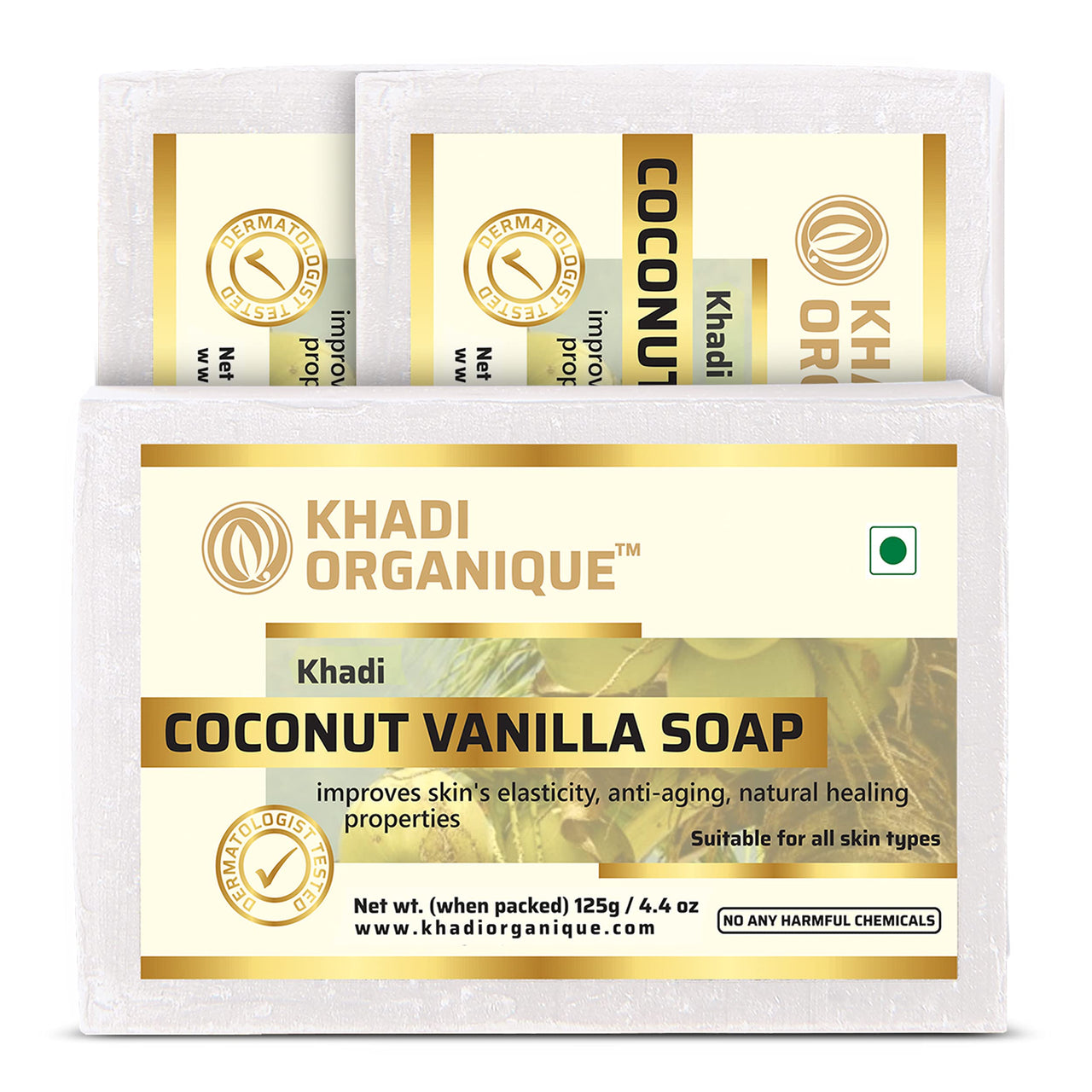 Khadi organique handmade coconut vanilla soap pack of 3 100% herbal natural soap