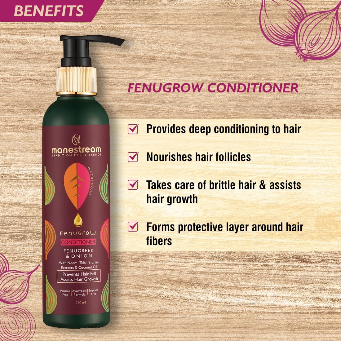 Manestream Fenugrow Hairfall Control Conditioner for Men & Women, Ayurvedic Natural Treatment with Fenugreek & Onion for Hair Loss & Gives Strength, 250 ml