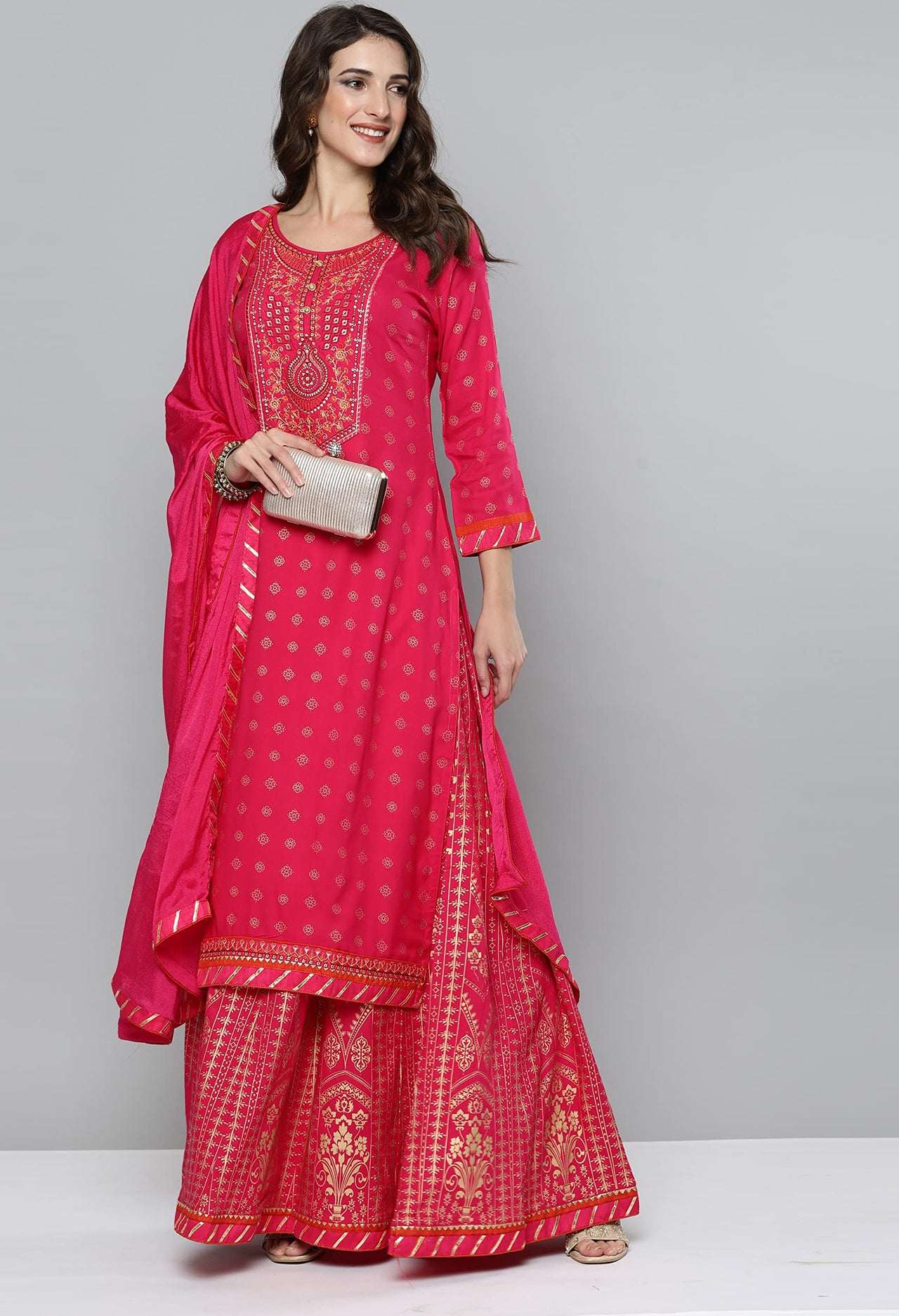 LYMI LABEL Rayon Embroidered Foli Printed Stitched Kurta Skirt set with Gota patti Dupatta