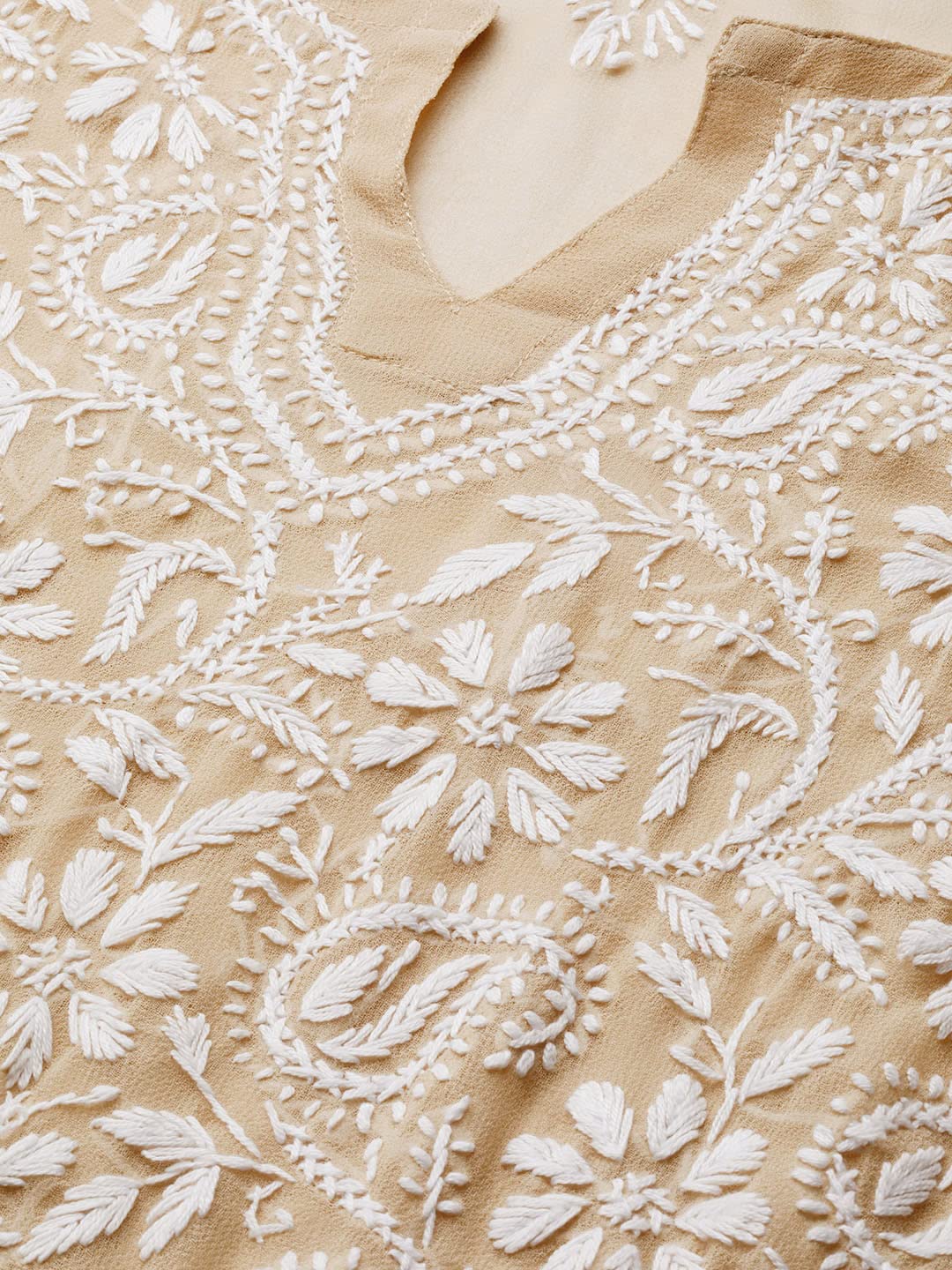 Ada Lucknowi Hand Embroidered Traditional Chikankari Georgette Kurta Kurti with Slip for Women