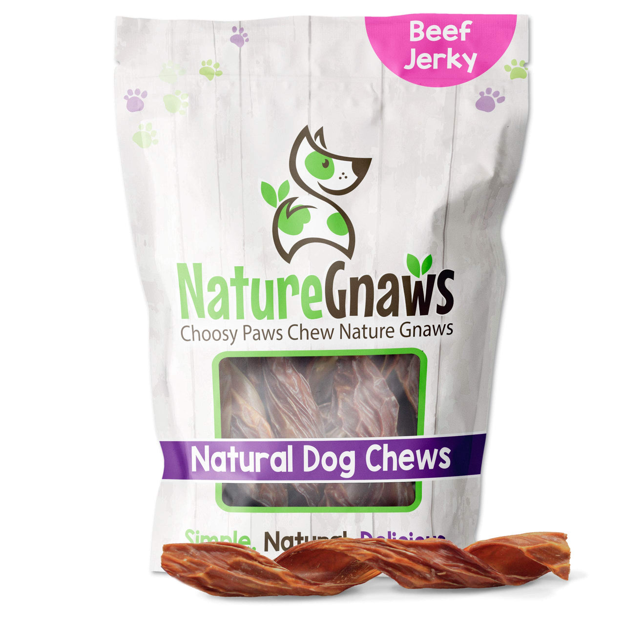 Nature Gnaws - Beef Jerky Springs for Dogs - Premium Natural Beef Gullet Sticks - Simple Single Ingredient Tasty Dog Chew Treats - Rawhide Free 7-8 Inch 6 Count (Pack of 1)