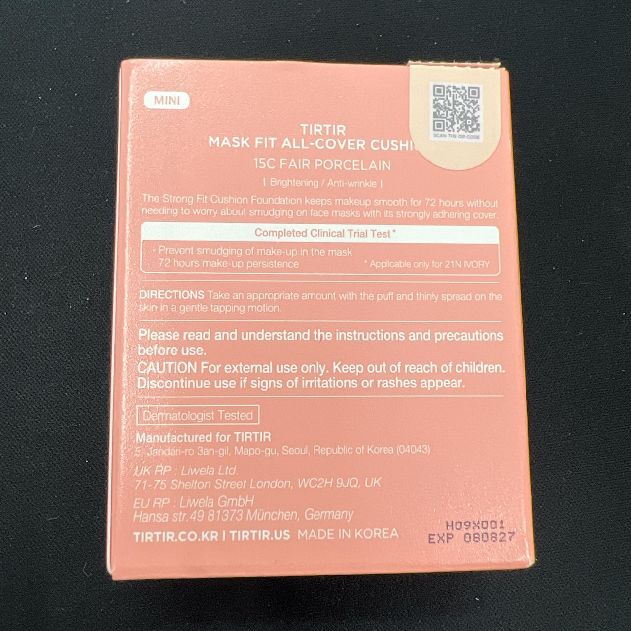 TIRTIR Mask All-Cover Cushion Foundation | Full coverage, Skin fit, Satin Glow Finish | Korean Cushion Foundation #15C FAIR PORCELAIN | 4.5g