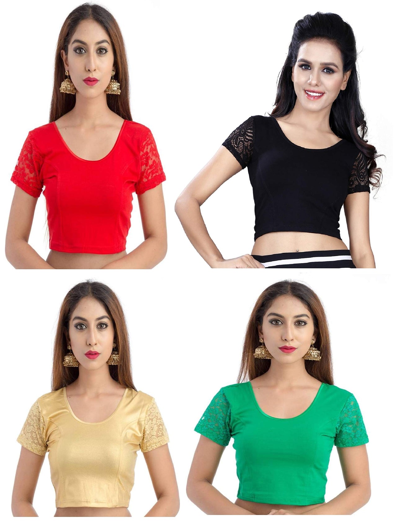 Fressia Fabrics Women's  Cotton Solid 3/4 Sleeve Saree Blouse