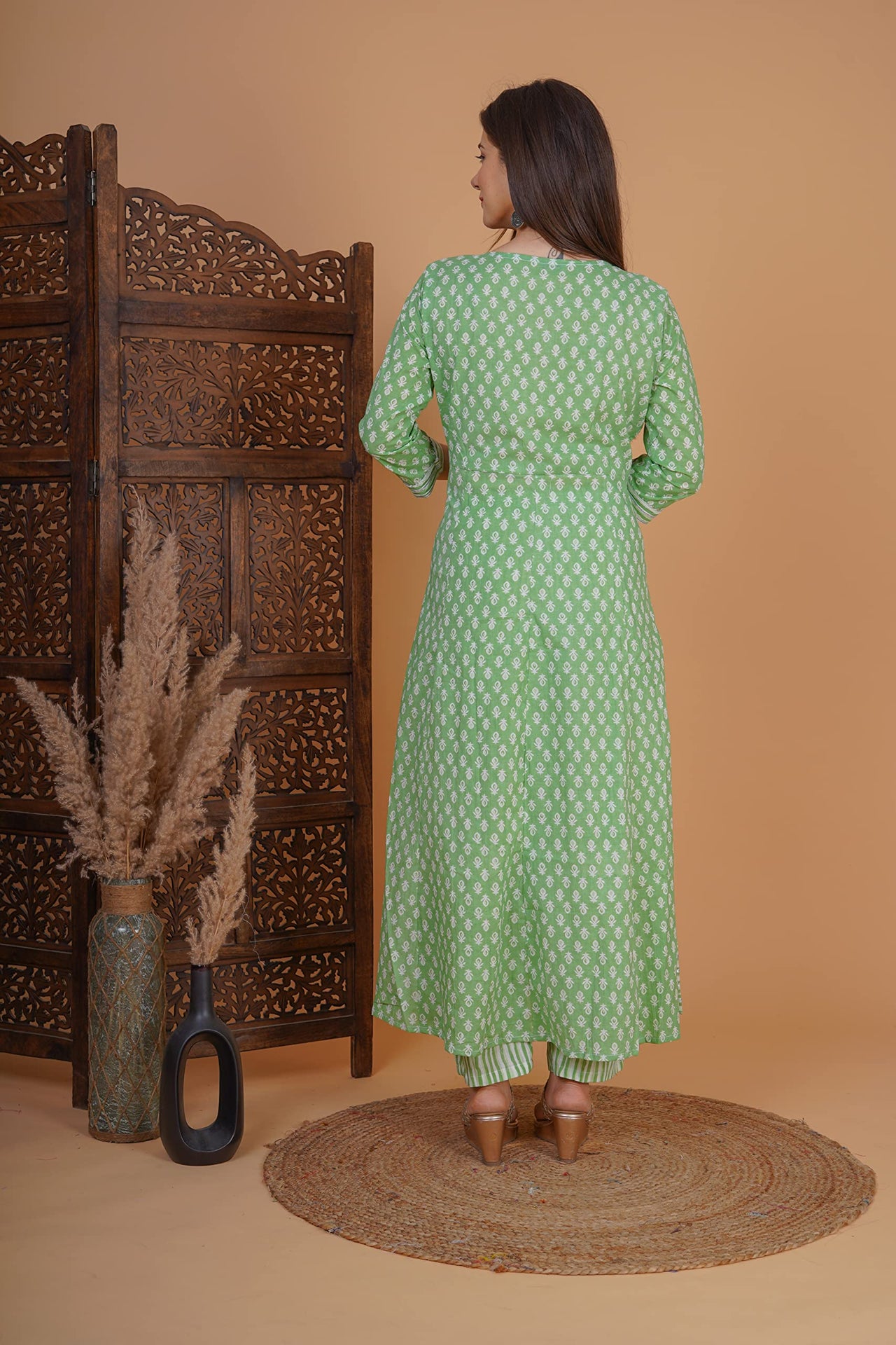 MEERA FAB Women's  Cotton Printed Zari Embrodriery Anarkali Kurta with Palazzo & Dupatta