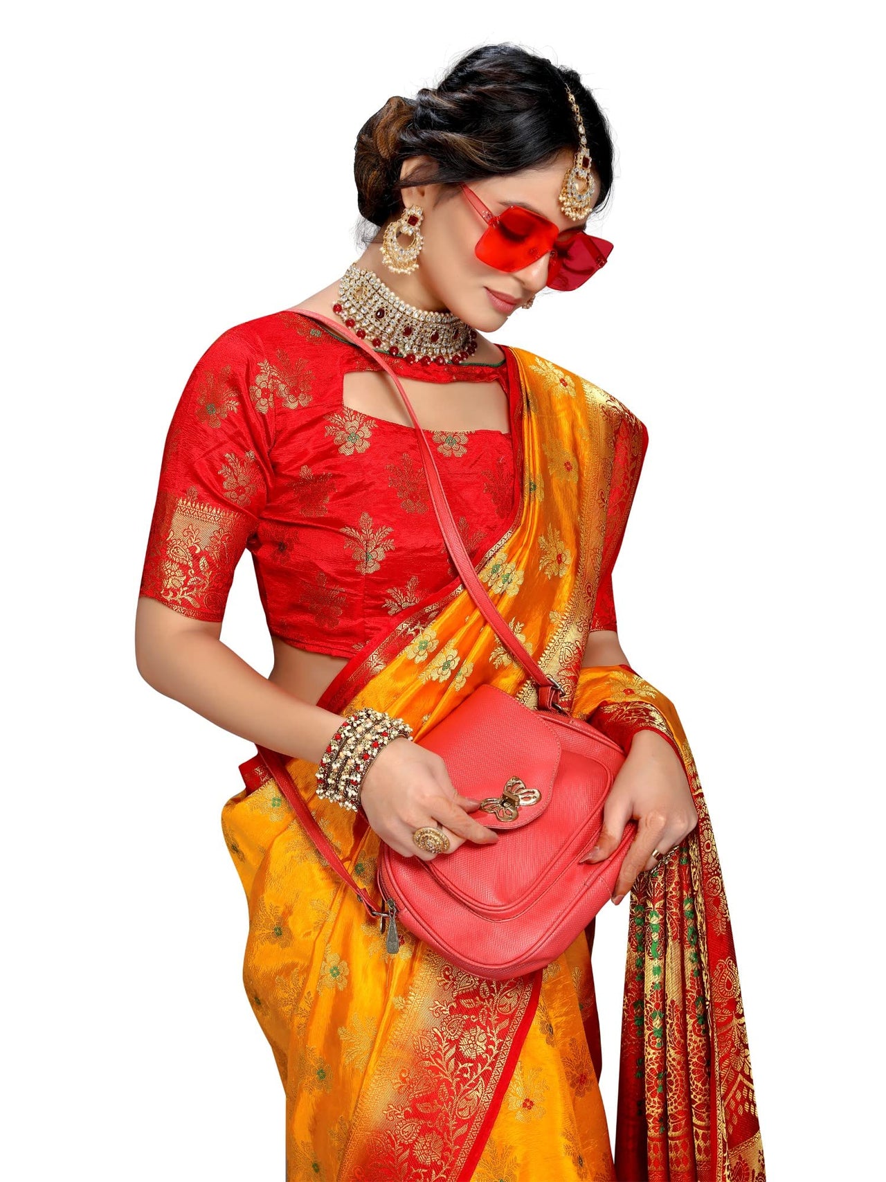 C J Enterprise Women's  Pure Kanchipuram Silk Sarees For Wedding With Un-Stitched Blouse Piece (D11 paithani)