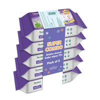 Shishu Anand Baby Wipes with Aloe Vera & Licorice, 72 Wipes (Pack of 5) | pH Balanced | Gentle on Skin | Clinically Tested