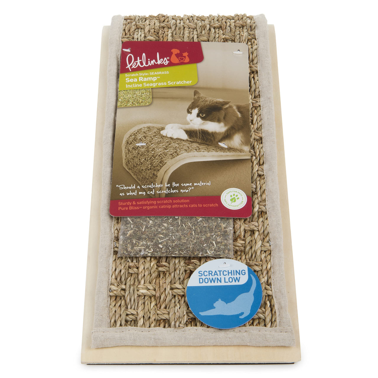 Petlinks Sea Ramp Seagrass Angled Cat Scratcher, Catnip Included - Randomly Selected Color, One Size