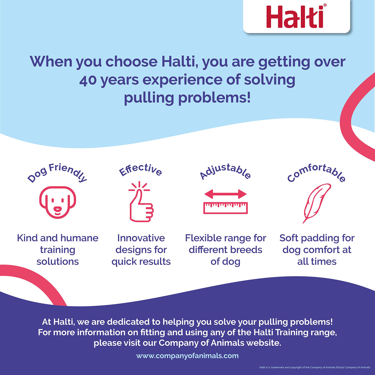 HALTI Training Leash - Multifunctional Double-Ended Dog Leash, Ideal for Anti-Pulling Dog Training. Easy to Use, Lightweight, Soft & Durable. Suitable for Puppies and Small Dogs (Size Small, Red)