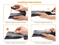 Bostitch Office Executive 3 in 1 Stapler, Includes 210 Staples and Integrated Staple Remover, One Finger Stapling, No Effort, 20 Sheet Capacity, Spring Powered Stapler, Black/Gray (INP20)