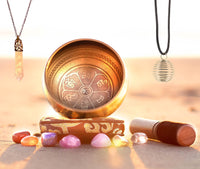 Tibetan Singing Bowl Set - Rose Quartz Pendulum Necklace and 7 chakra healing crystal stones - Handcrafted in Nepal for Meditation, Mindfulness, Yoga, Spiritual Healing and Stress Relief 4