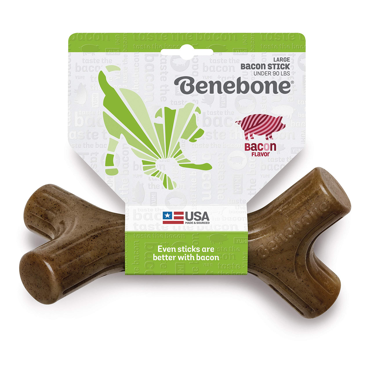 Benebone Bacon Stick Durable Dog Chew Toy for Aggressive Chewers, Real Bacon, Made in USA, Large