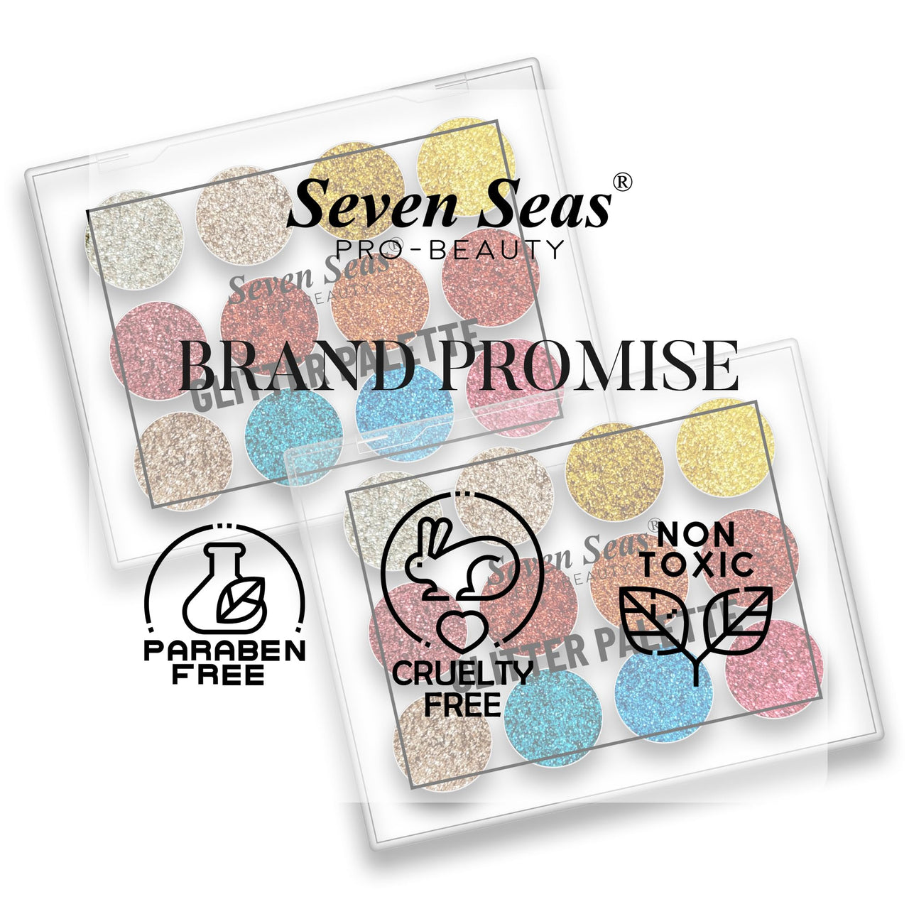 Seven Seas Glitter Eyeshadow Palette Shimmery Finish for Eye Makeup | Long Lasting | Highly Pigmented For Smokey Eye Palette (Skin)