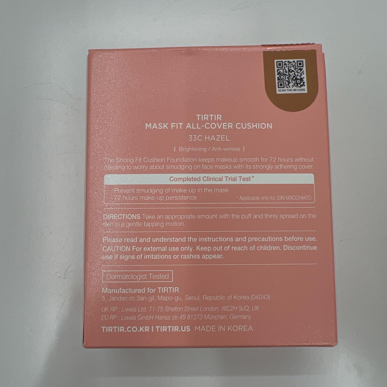 TIRTIR Mask All-Cover Cushion Foundation | Full coverage, Skin fit, Satin Glow Finish | Korean Cushion Foundation #33C HAZEL | 18g