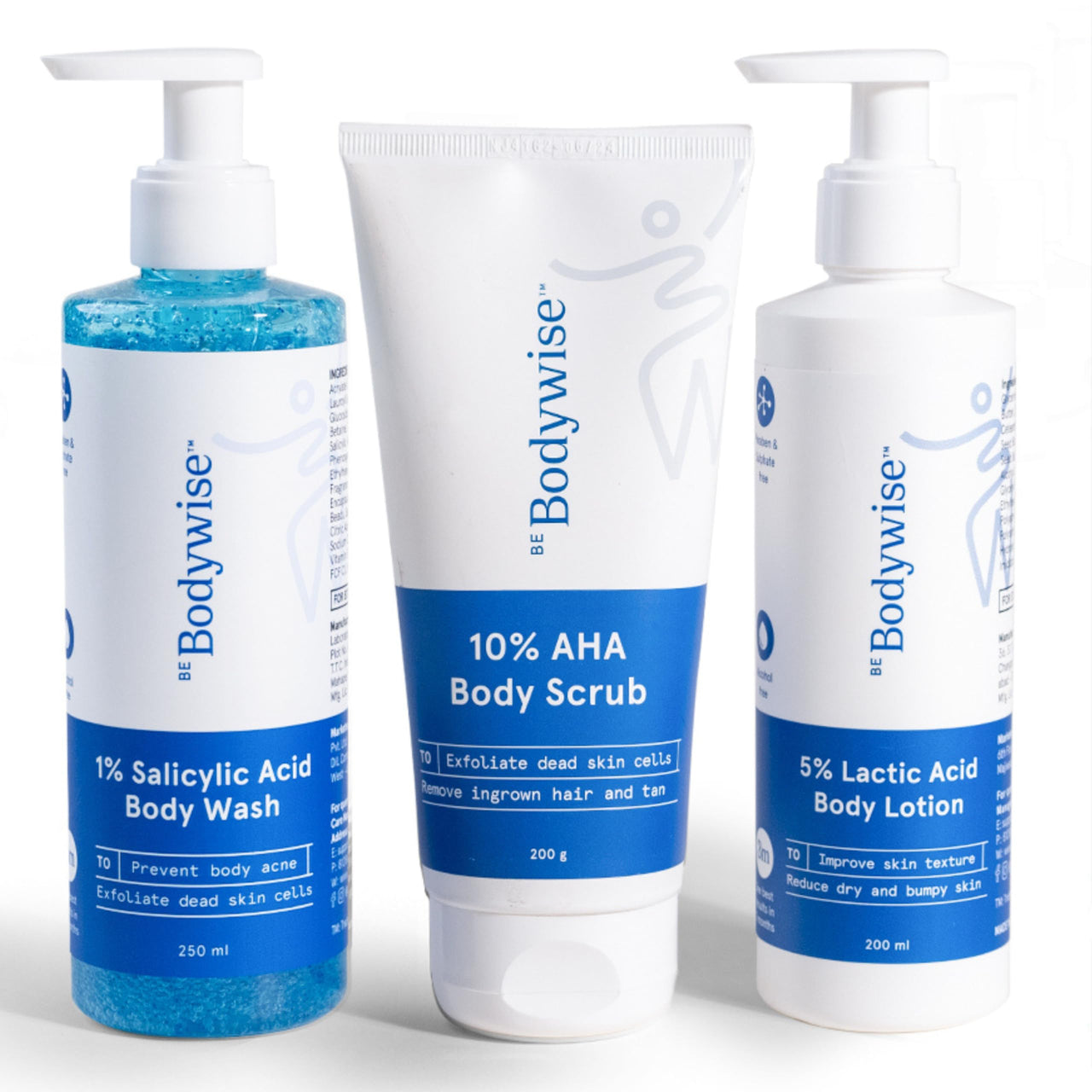 Be Bodywise Strawberry Skin Pack | With 1% SA Body Wash, 5% Lactic Acid Body Lotion & 10% AHA Scrub | Exfoliates, Reduces Body Acne, Strawberry Skin & Uneven Skin Texture | 650ml