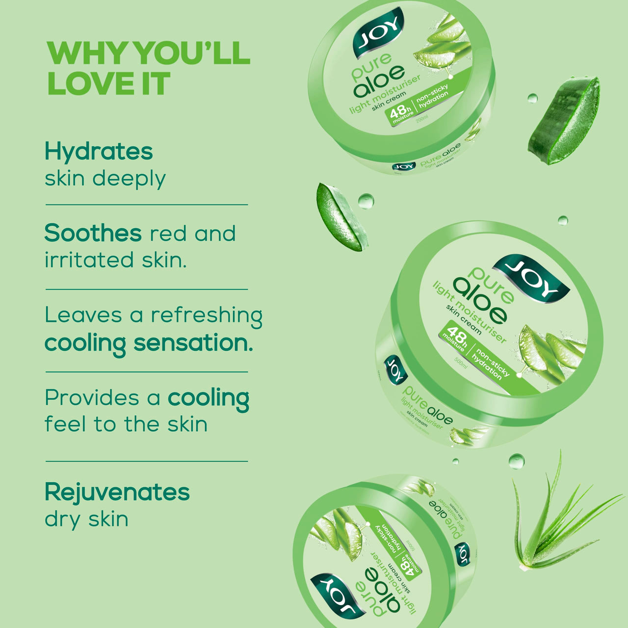 Joy Pure Aloe Multi Benefit Aloe Vera Moisturisers Skin Cold Cream, For Normal to Oily Skin - Pack of 2 X 200ml