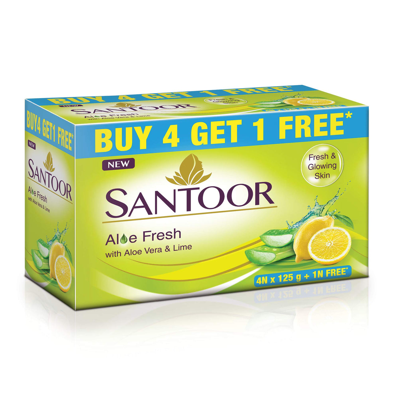 Santoor Aloe Fresh Soap with Aloe Vera and Lime, 125g (Buy 4 Get 1 Free) & Santoor Gold Soap 125g (Pack of 6)
