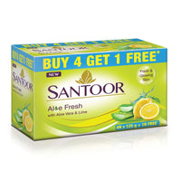 Santoor Aloe Fresh Soap with Aloe Vera and Lime, 125g (Buy 4 Get 1 Free) & Santoor Gold Soap 125g (Pack of 6)