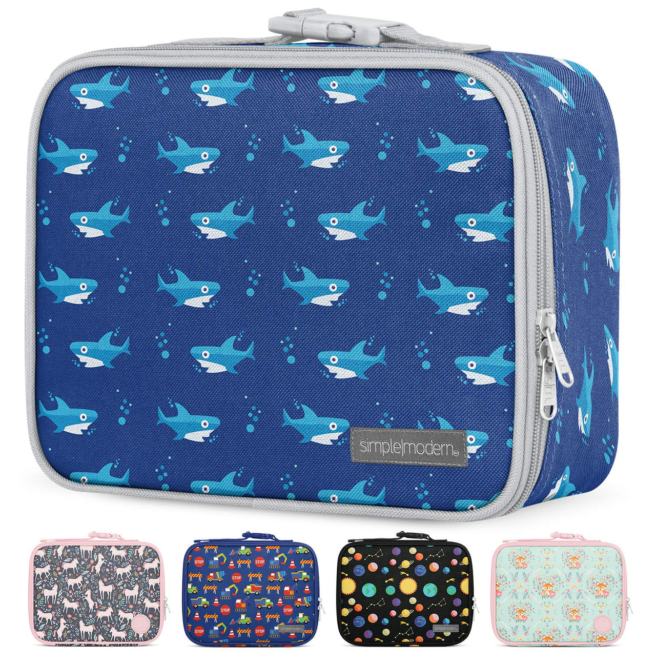 Simple Modern Kids Lunch Box for Toddler | Reusable Insulated Bag for Boys | Meal Containers for School with Exterior and Interior Pockets | Hadley Collection | Shark Bite Hadley Lunch Box -Shark Bite