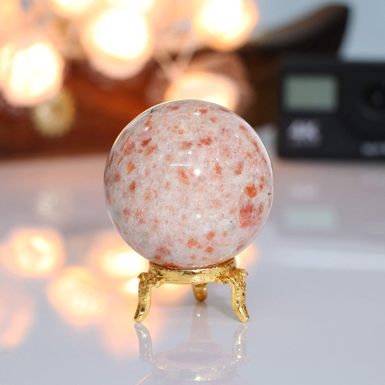 Sunstone | Crystal Sphere Ball | Gemstone Ball with Stand | Natural Gemstone for Healing Crystals | Crystal Balls for Witchcraft | Chakra Balancing | Spiritual Gift Home Décor | Size :- 50-60 mm Sunstone Crystal Sphere