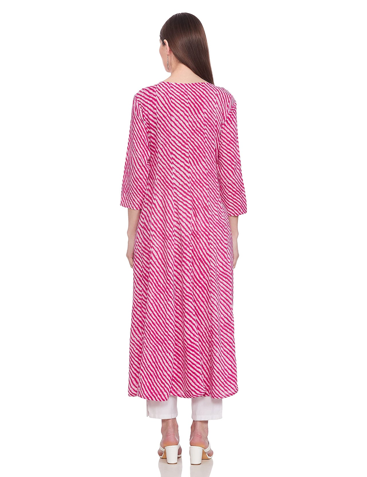 YUFTA Women Green & White Lehariya Print A-Line Kurta