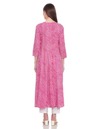 YUFTA Women Green & White Lehariya Print A-Line Kurta