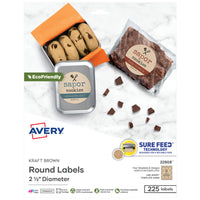 Avery Kraft Brown Round Labels with Sure Feed Technology, 2.5