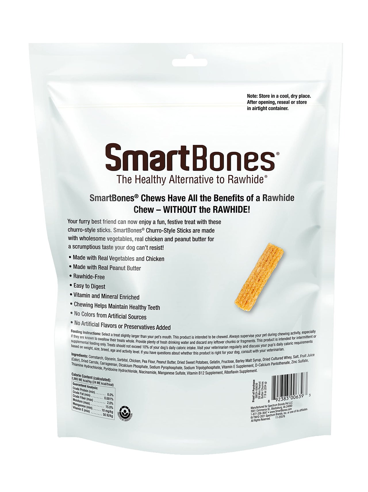 SmartBones Churro-Style Mini Sticks 28 Count, Made with Real Peanut Butter, Rawhide-Free Chews for Dogs, 7.90 Ounce (Pack of 1) Mini | 28 Count