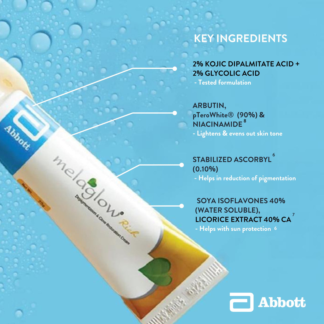 MELAGLOW Rich Depigmentation and Glow Restoration, Skin Brightening and Lightening Cream 20Gm, (Pack of1)