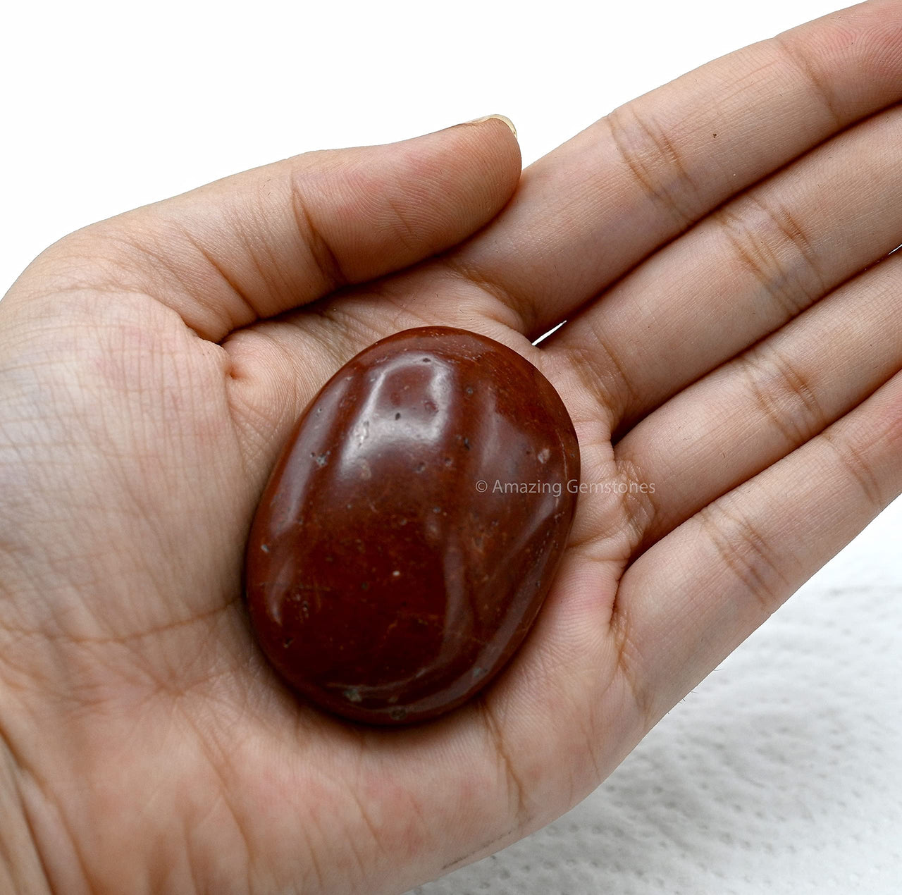 Red Jasper Palm Stone - Pocket Massage Worry Stone for Natural Body Chakra Balancing, Reiki Healing and Crystal Grid Red Jasper