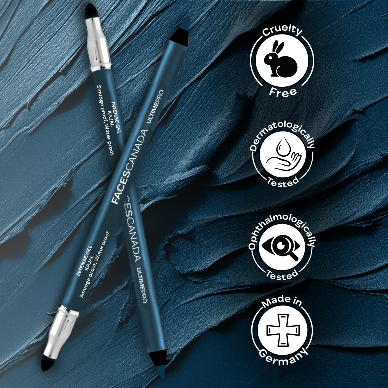 FACES CANADA Ultime Pro Intense Gel Kajal With Smudger & Sharpener - Blue, 1.2 g | 24 Hr Long Stay | Waterproof & Smudgeproof | One Swipe Smooth Application | 3-in-1 Kajal, Eyeliner, Smokey Eyeshadow