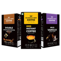 COLOMBIAN BREW COFFEE Powder Pure Instant 50 Gram, Vanilla Instant 50 Gram, Double Chocolate Mocha 50 Gram, (Gift Pack Box) Buy 2 + 1 Free