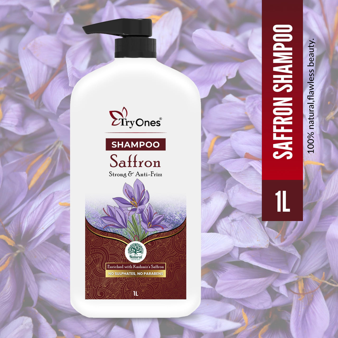 TryOnes Saffron Ayurvedic Anti-dandruff Shampoo for Damaged or Frizzy Hair | Makes Hair Soft, Shiny And Smooth Hair Wash for Men & Women 1000ml