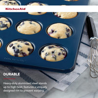 KitchenAid 12-Cup Nonstick Swiss Engineered Aluminized Steel Muffin Pan, Dishwasher Safe, Ink Blue 12 Cup