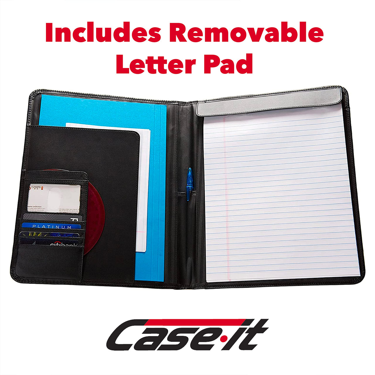 Case-it Business Meeting Padfolio | Professional Portfolio with Letter Size Writing Pad, Black (PAD-20) Single PAD-20
