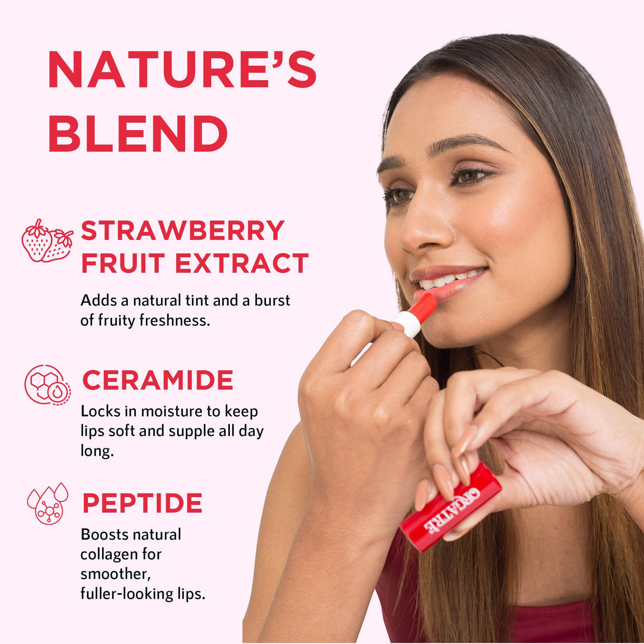 ORGATRE Strawberry Lip Balm for women 3.2gm | SPF 30 PA++ | Lip Balm for Dark Lips, Pigmentation, Dry & Chapped Lips | Ceramide & Peptide