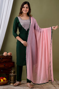 LookMark Womens Cotton Rayon Kurta and Pant Set with Dupatta