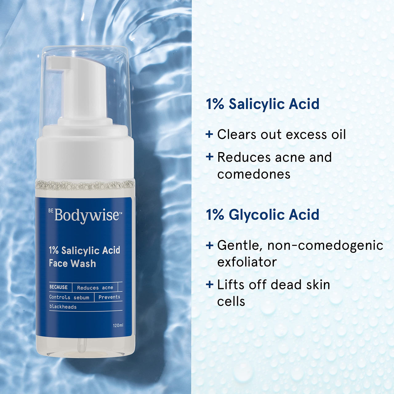 Be Bodywise 1% Salicylic Acid Oil Control Face Wash For Acne & Pimples Acid Reduces Excess Oil Exfoliates Paraben & Soap Free, 120ml