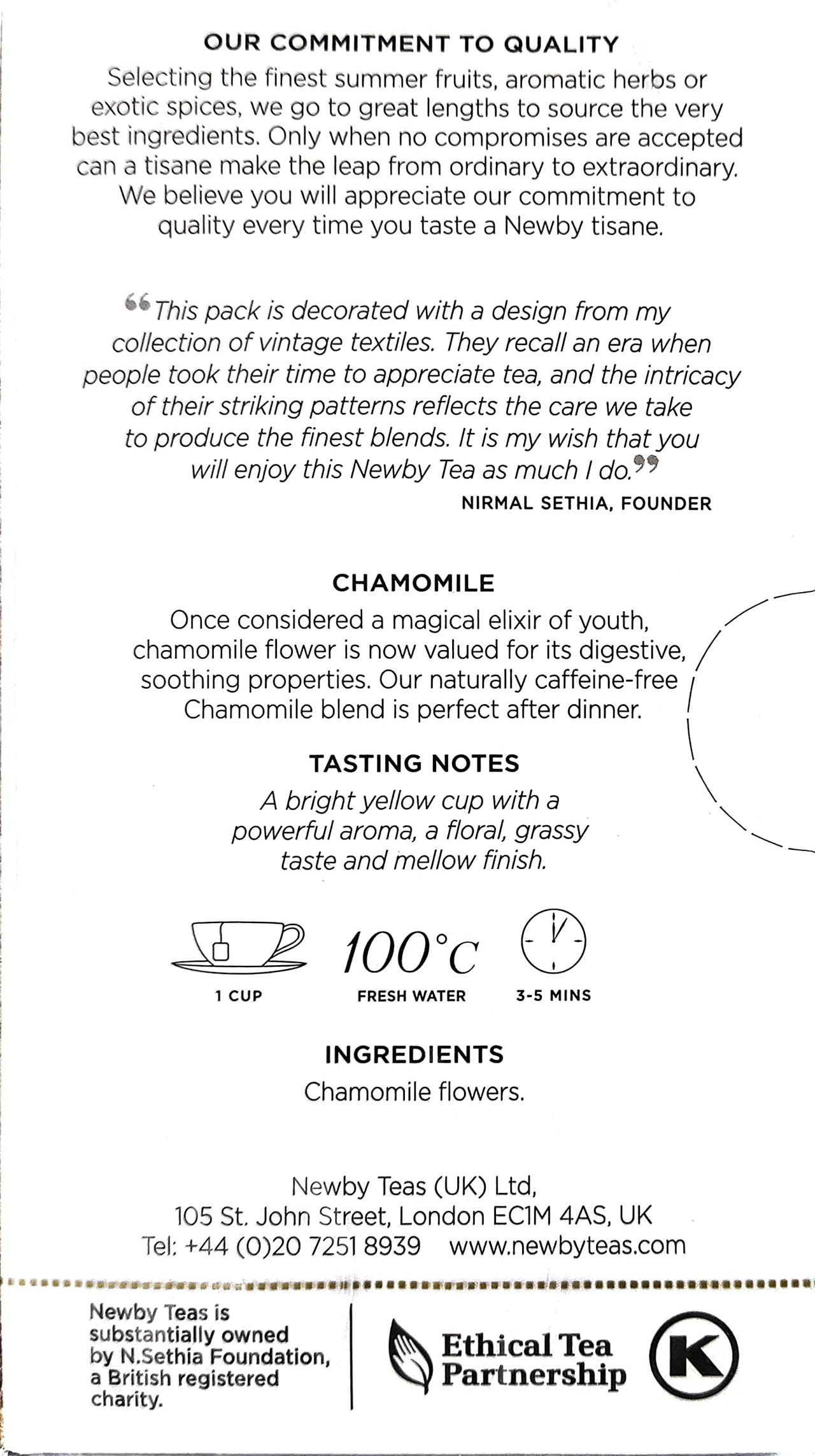 Newby Chamomile Tea Bags | 25 Pieces | 100% Organic Chamomile Flower Herbal Green Tea | Light and Gentle Taste With Subtle Floral Flavor | Steep Hot or Iced | 37.5 gm