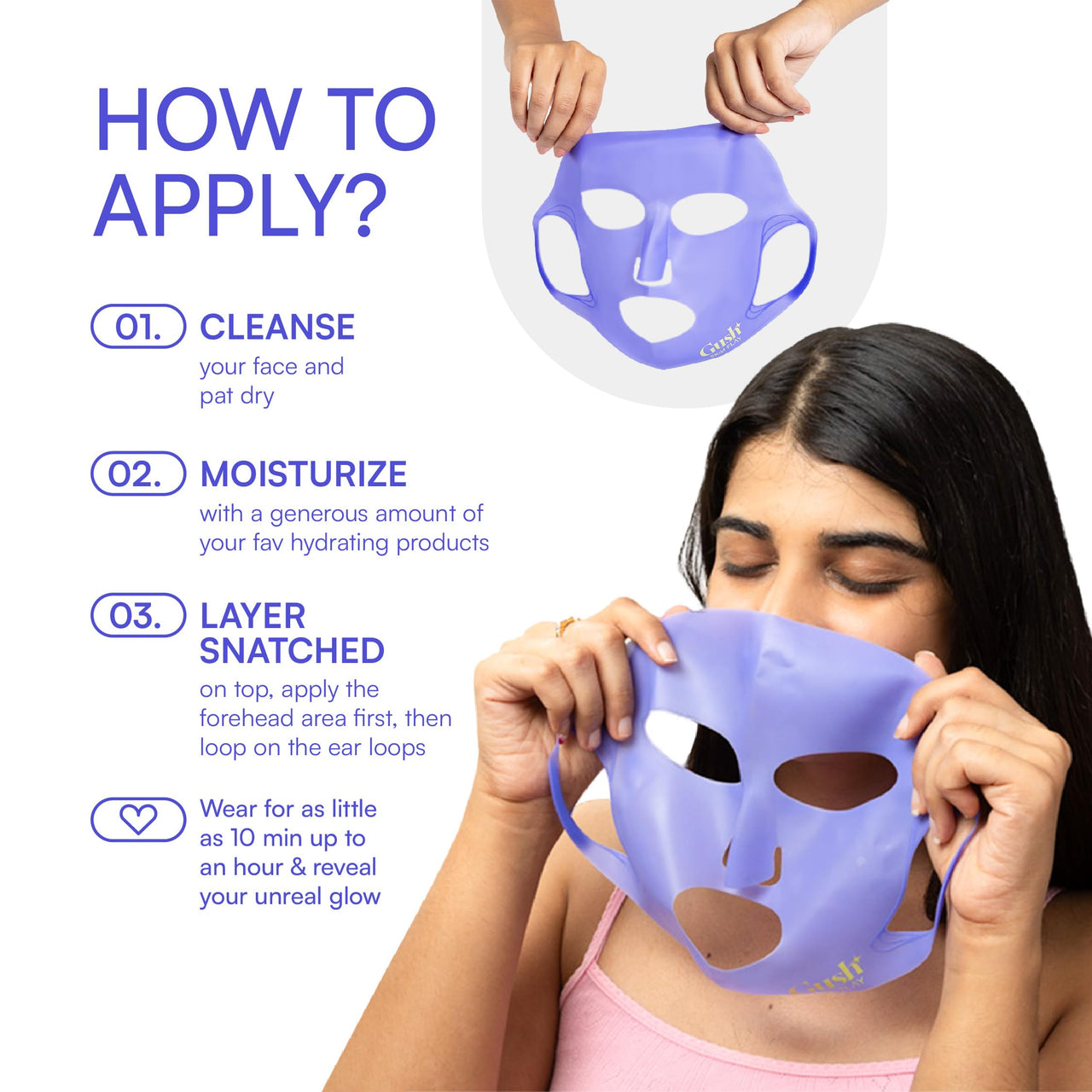 Gush Beauty Snatched Mask Reusable Silicone Sheet Mask | Eco-Friendly & Customizable Skincare | Enhances Product Absorption & Locks in Moisture | Comfortable & Durable Design | 1 Count