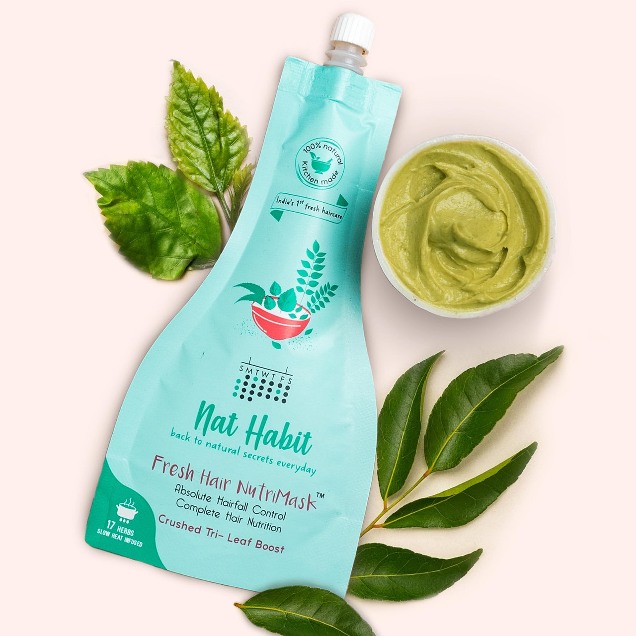 Nat Habit Hair Mask & Face Pack Combo Crushed Tri-Leaf NutriMask & Chandan Nagakesar Lepa For Men & Women Hairfall Control & Glowing Skin, Suitable For All Skin & Hair Types (Combo Pack of 3)