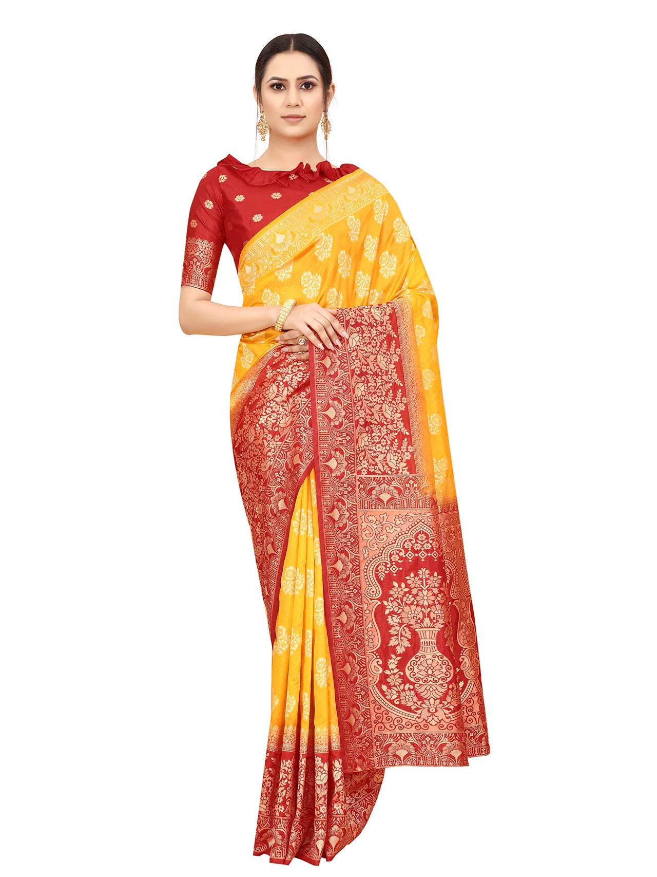 SATYAM WEAVES Women's  Banarasi Cotton Silk Saree With Blouse Piece
