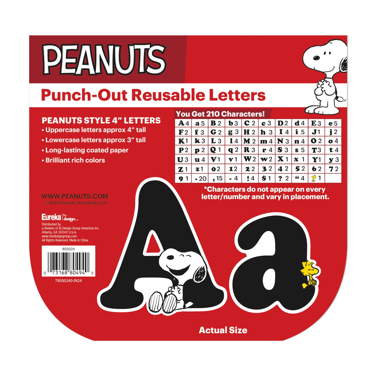 Eureka Peanuts Letter, Number, Punctuation Mark, and Symbol Classroom Decorations for Teachers, 4" H, 210 Pieces