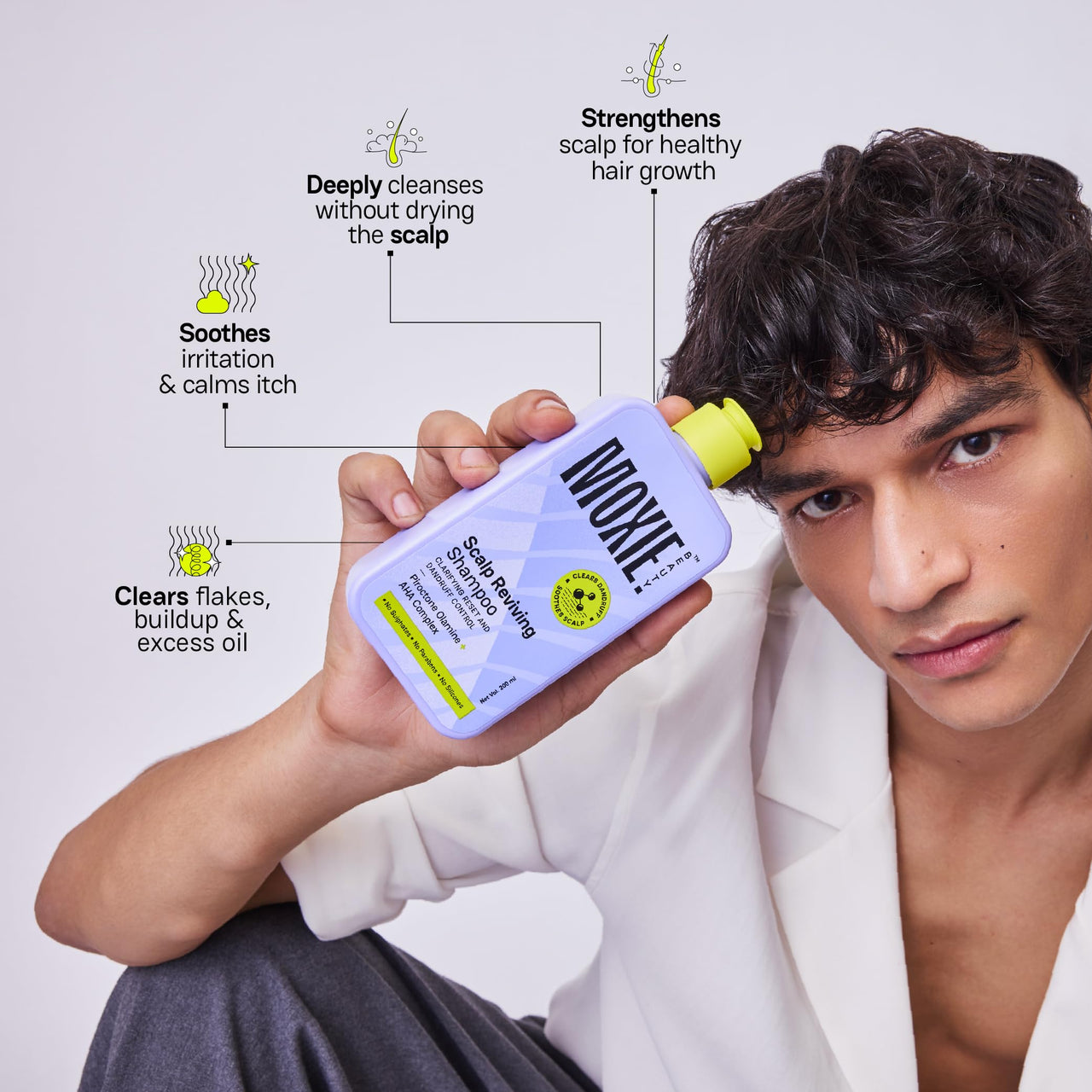 Moxie Beauty Scalp Reviving Anti-Dandruff Shampoo | AHA-BHA Anti-Dandruff Shampoo for Men & Women | Piroctone Olamine + AHA Complex | Clarifying Reset & Dandruff Control | Paraben, Sulphate & Silicone-Free | 200ml