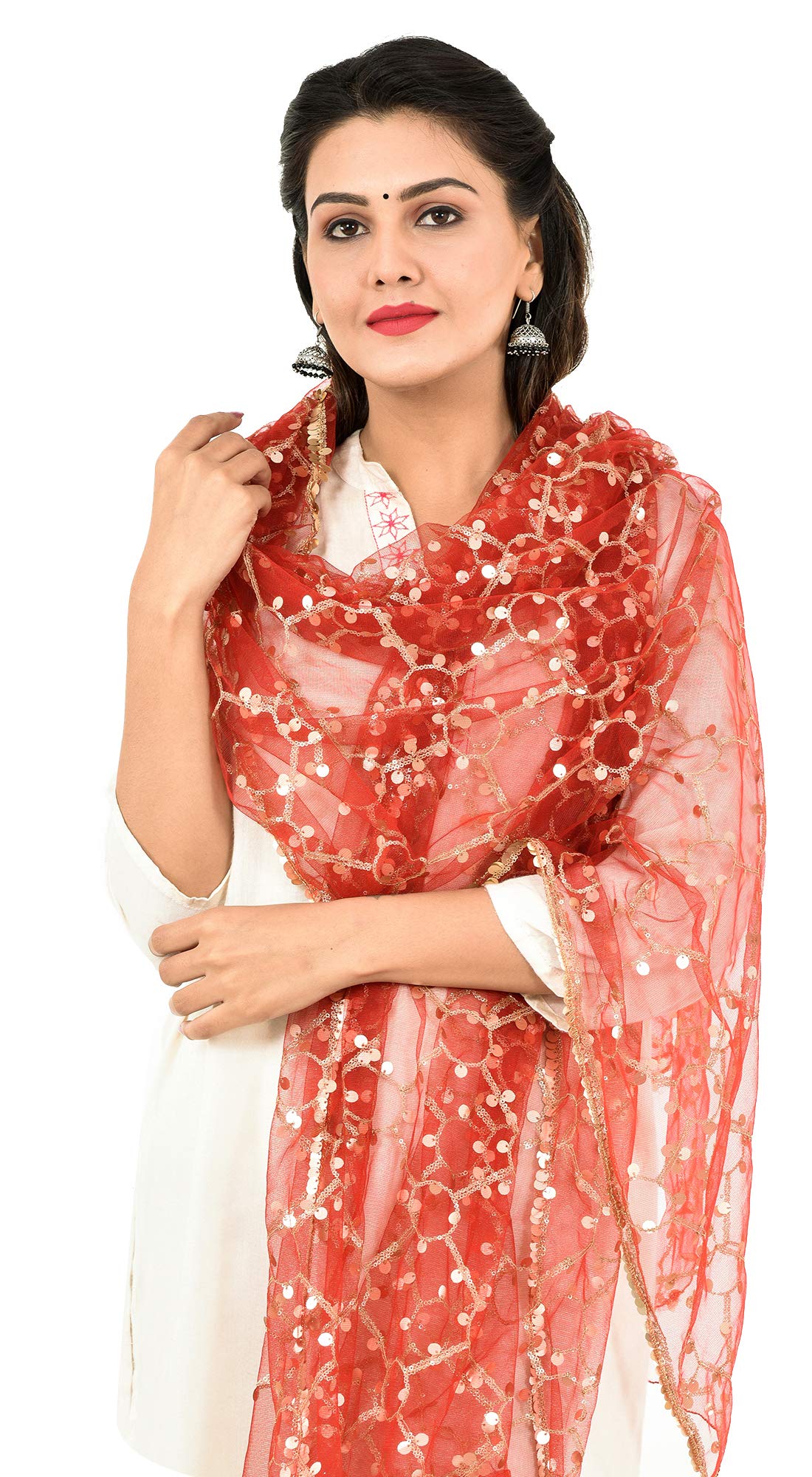 YOUTHQUAKE Heavy Embellished Plastic Mirror Net Dupatta for Womens & Girls