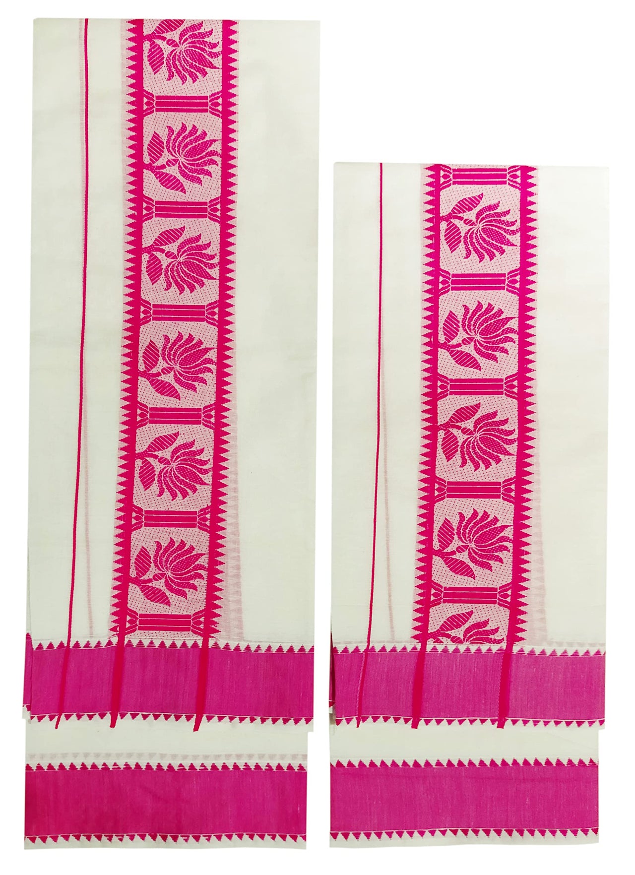 YETTALAN® Women's  Kerala Traditional Cotton Jacquard Work Set Mundu with Color Temple Border 2.00&2.80 Meters Maroon Peacock