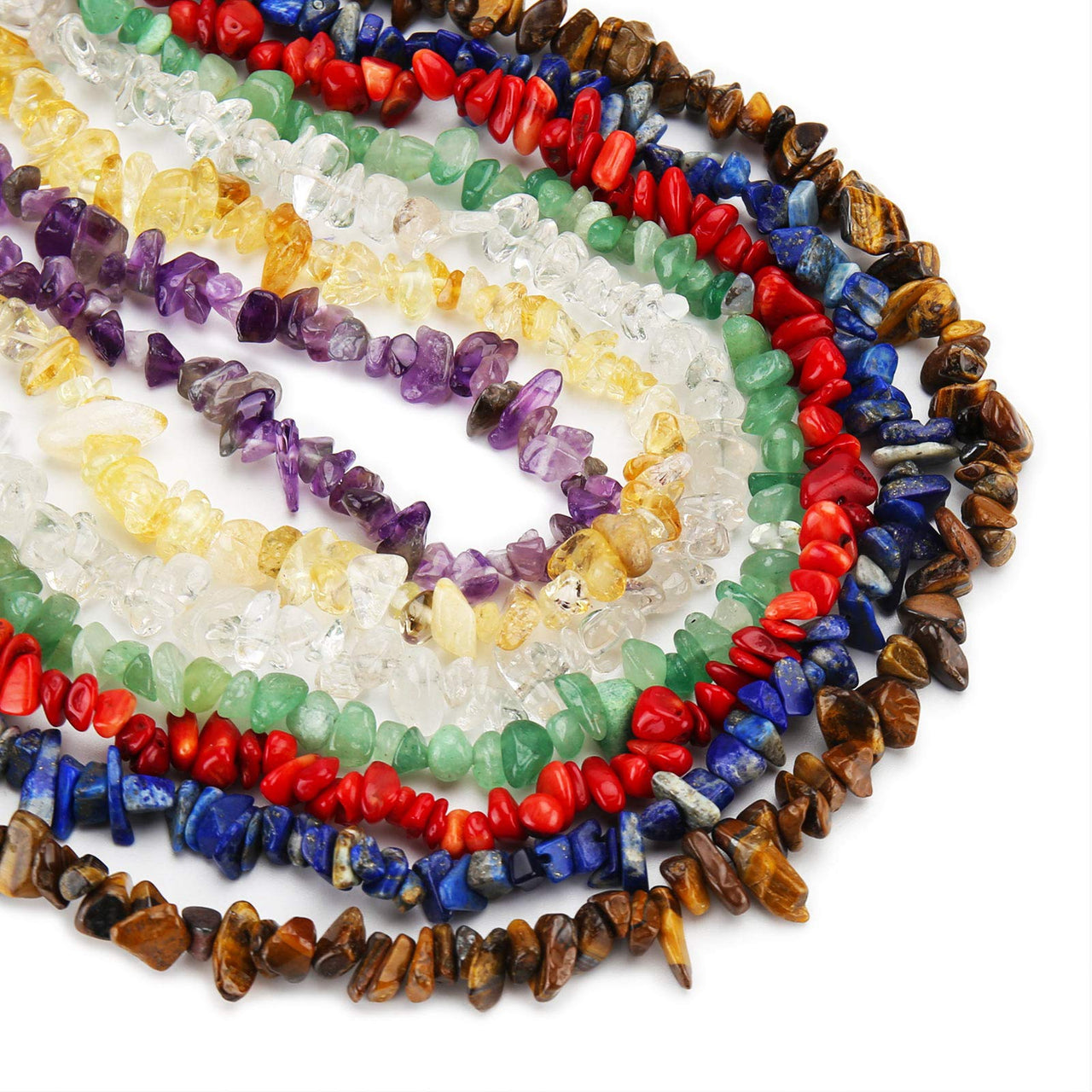 456 PCs Natural Chip Stone Beads, 5-8mm Irregular Multicolor Gemstones Loose Crystal Healing Chakra Rocks with Hole for Jewelry Making DIY Crafts 7 Chakra