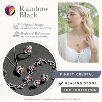 Leafael Women’s Silver Plated Infinity Love Heart Pendant Necklace with Birthstone Crystals, Jewelry Gifts for Her, 18 + 2 inch Chain, Anniversary Birthday Mother's  Necklaces for Wife Mom Girlfriend 13a-Protection-Rainbow Black